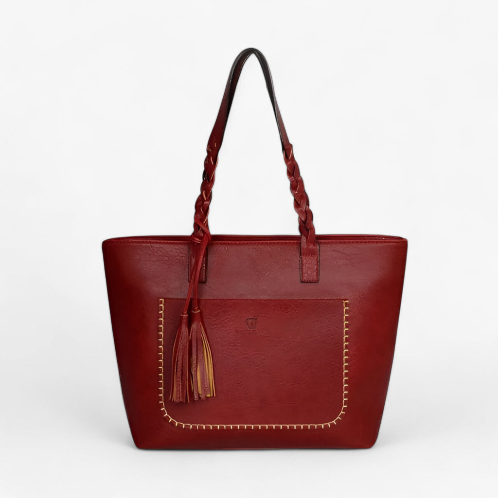 Faux Leather Shoulder Bag with Tassel Detail and Roomy Interior