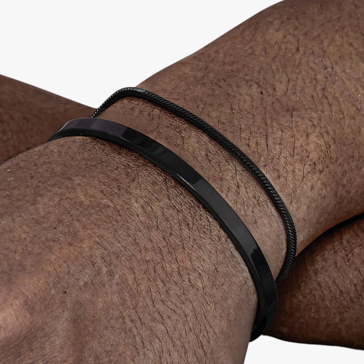 Men's Stainless Steel Bracelet Set with Black Detailing