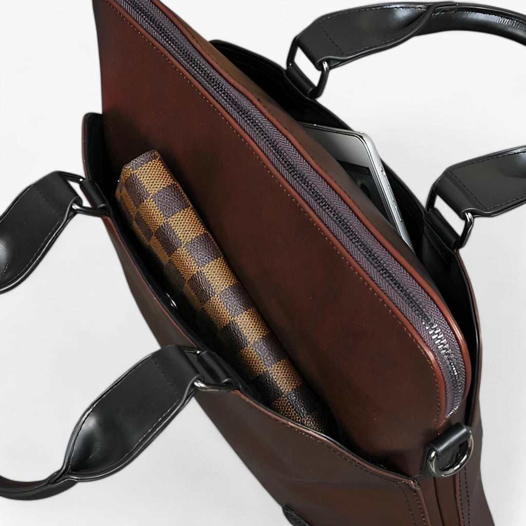 Faux Leather Handbag with a Padded 14-Inch Laptop Compartment