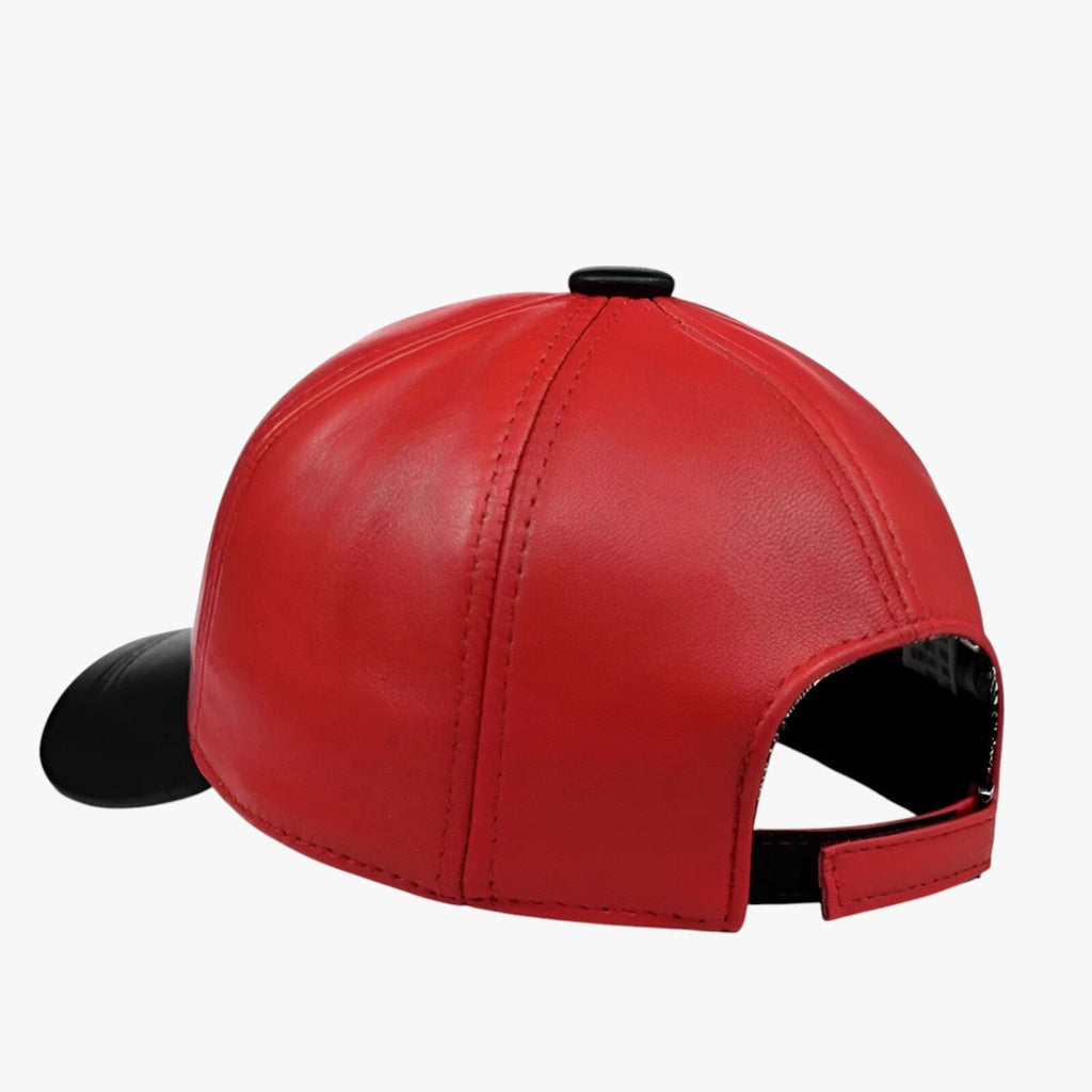 Embroidered Faux Leather Cap with Wide Brim for Sun Protection