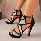Mosaic Pattern Heels with Ankle Strap