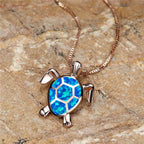 Vintage Turtle Pendant Necklace with Iridescent Stone