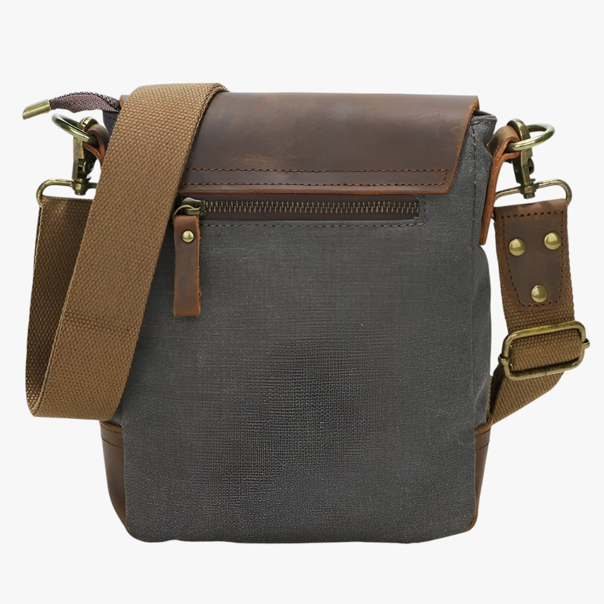 Vintage Canvas and Faux Leather Shoulder Bag, Unisex Style