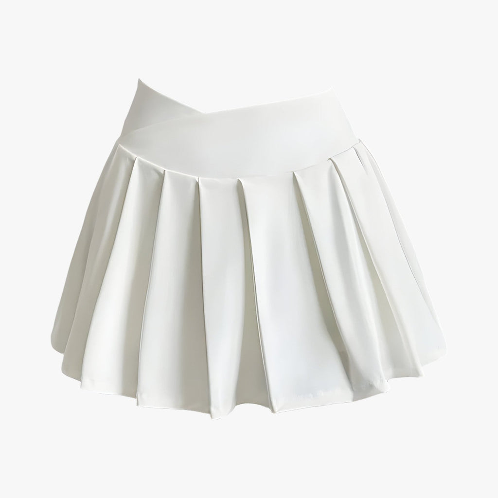 Pleated High-Waist Sports Skirt with Built-In Shorts