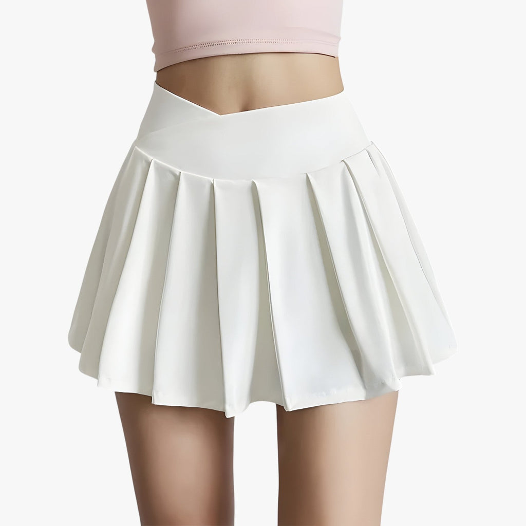 Pleated High-Waist Sports Skirt with Built-In Shorts