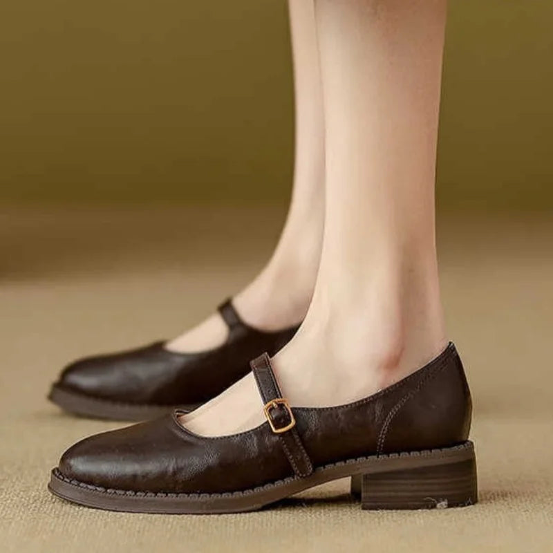 Leather Look Mary Jane Flats with Adjustable Strap