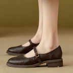 Leather Look Mary Jane Flats with Adjustable Strap