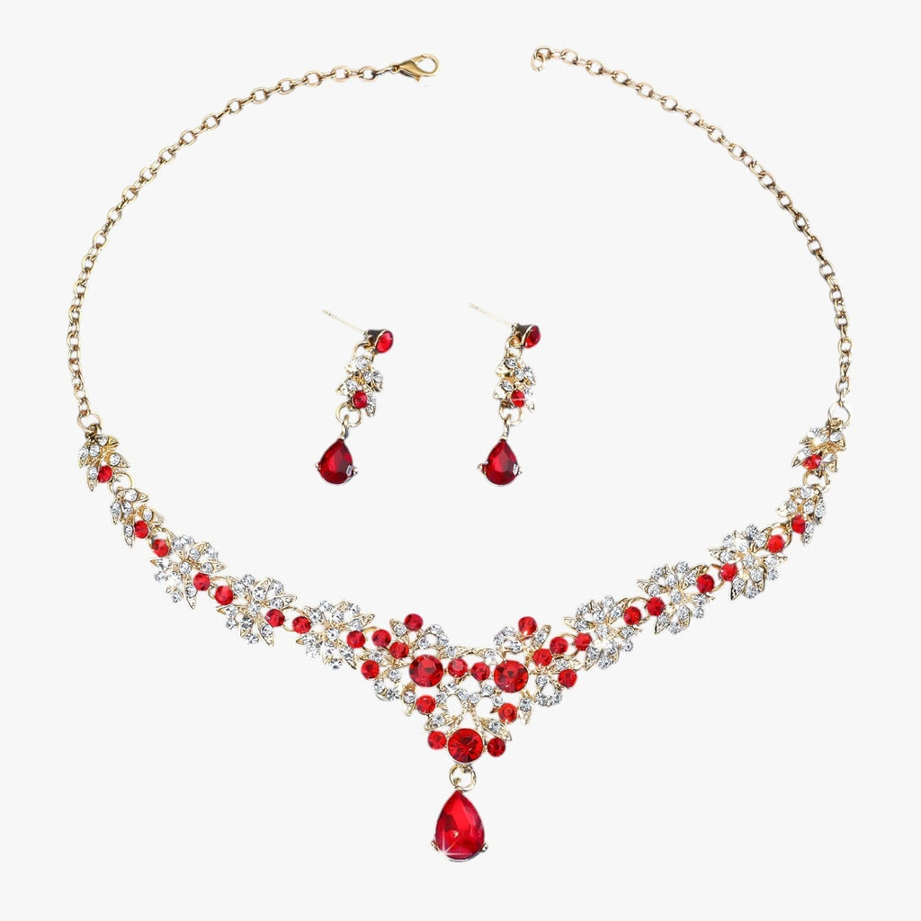 Set med halsband, örhängen och ring i kristall för kvällsbruk