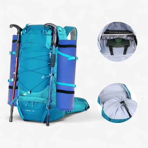 50L Water-Resistant Nylon Hiking Backpack with Rain Cover