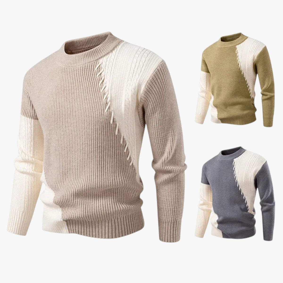 Oversized Colour-Block Knit Sweater for Men