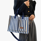 Spacious Striped Canvas Shoulder Bag for Day and Travel