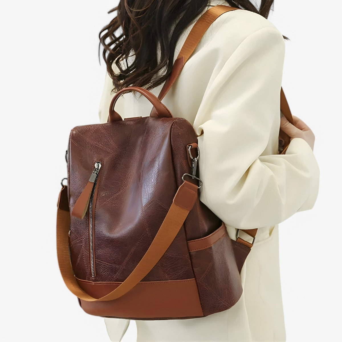 Vintage-Look Faux Leather Backpack with Padded Straps