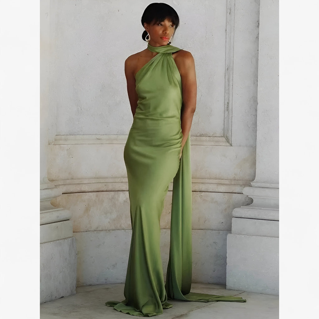 Draped Evening Gown with Open Back