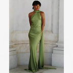 Draped Evening Gown with Open Back