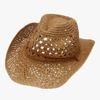 Vintage Western-Style Foldable Straw Sun Hat with Ethnic Trim