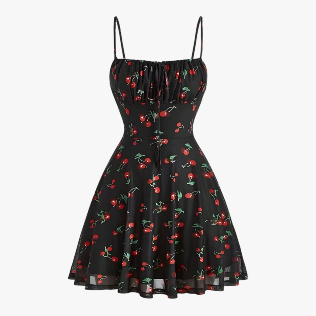 Cherry Print Swing Dress with A-Line Silhouette