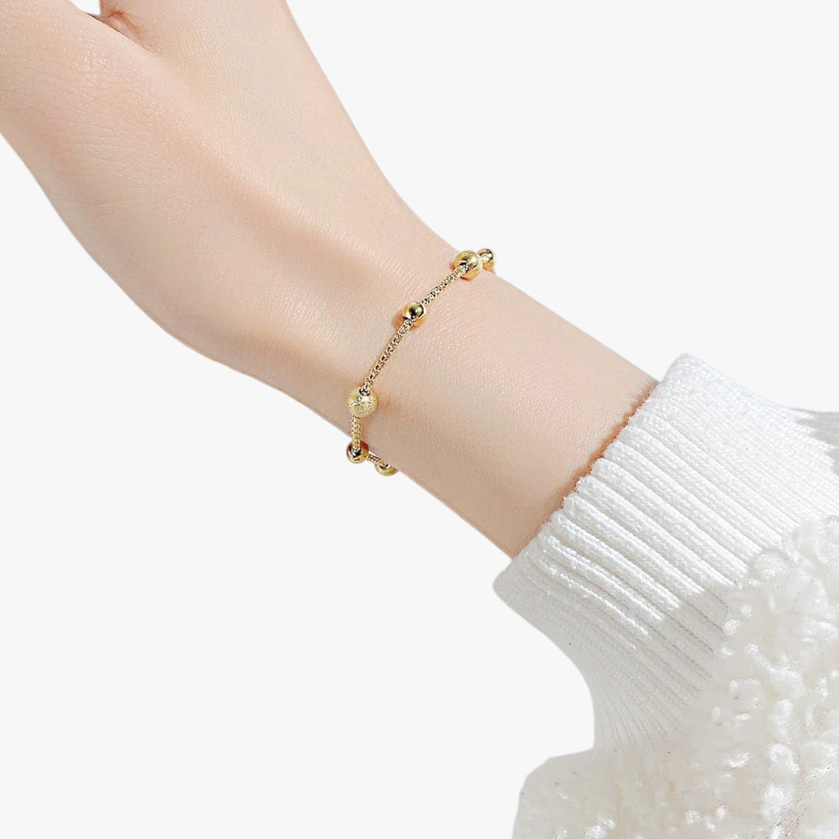 Adjustable Matte Bead Bracelet in Stainless Steel
