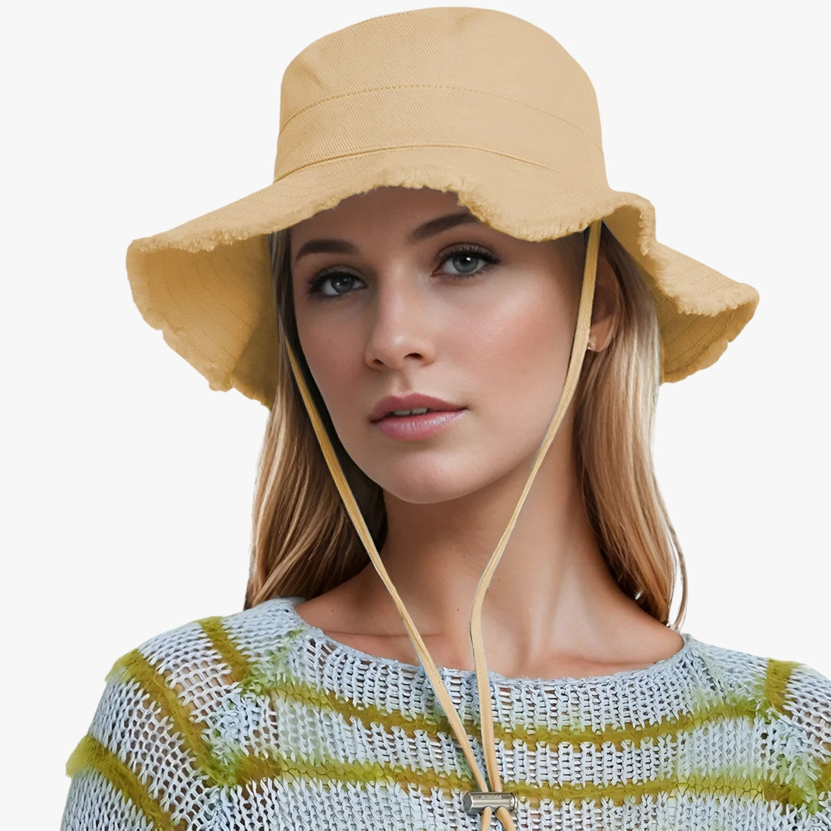 Adjustable denim bucket hat with drawstring fit