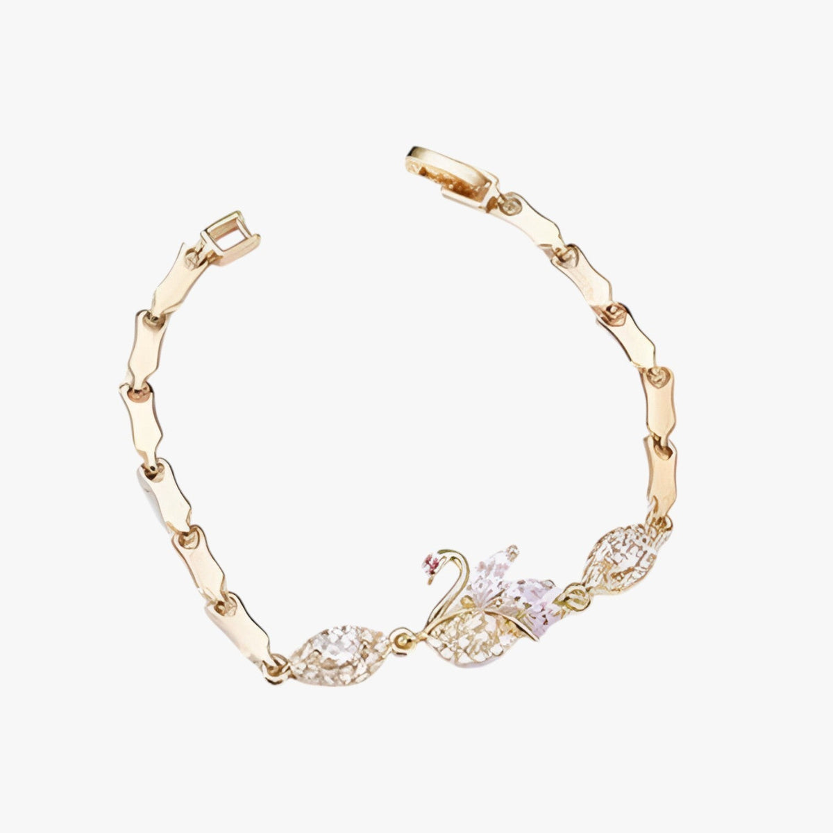 Gold-Tone Swan Bracelet with Sparkling Zircon Detail