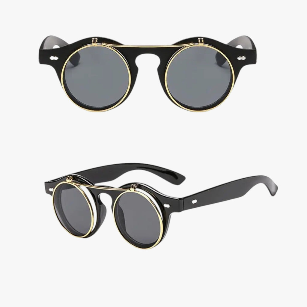 Retro Flip-Up Sunglasses with a Double Lens Design