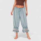 Patchwork Lace Pattern Trousers with Relaxed Fit