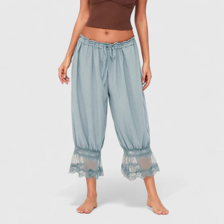 Patchwork Lace Pattern Trousers with Relaxed Fit