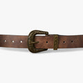 Unisex Faux Leather Belt with a Carved Vintage Floral Buckle