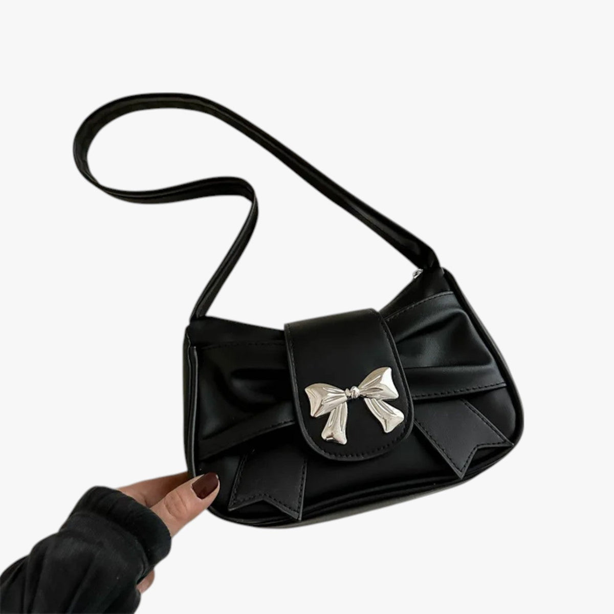 Compact Envelope Clutch with Bow Detail in PU Leather