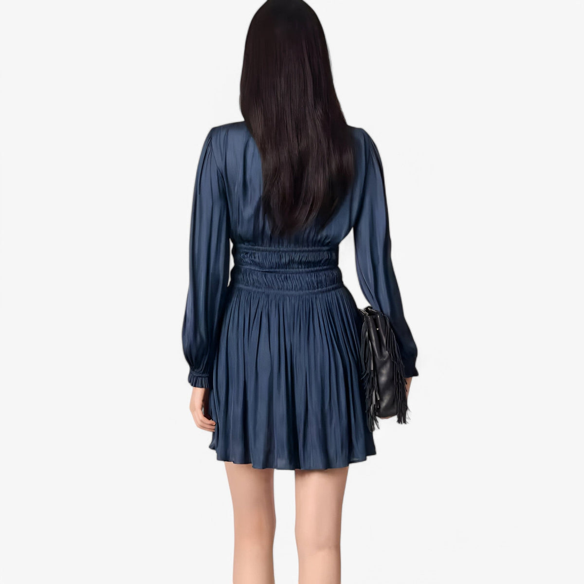 Silk-Look V-Neck Dress with Flowing Fit