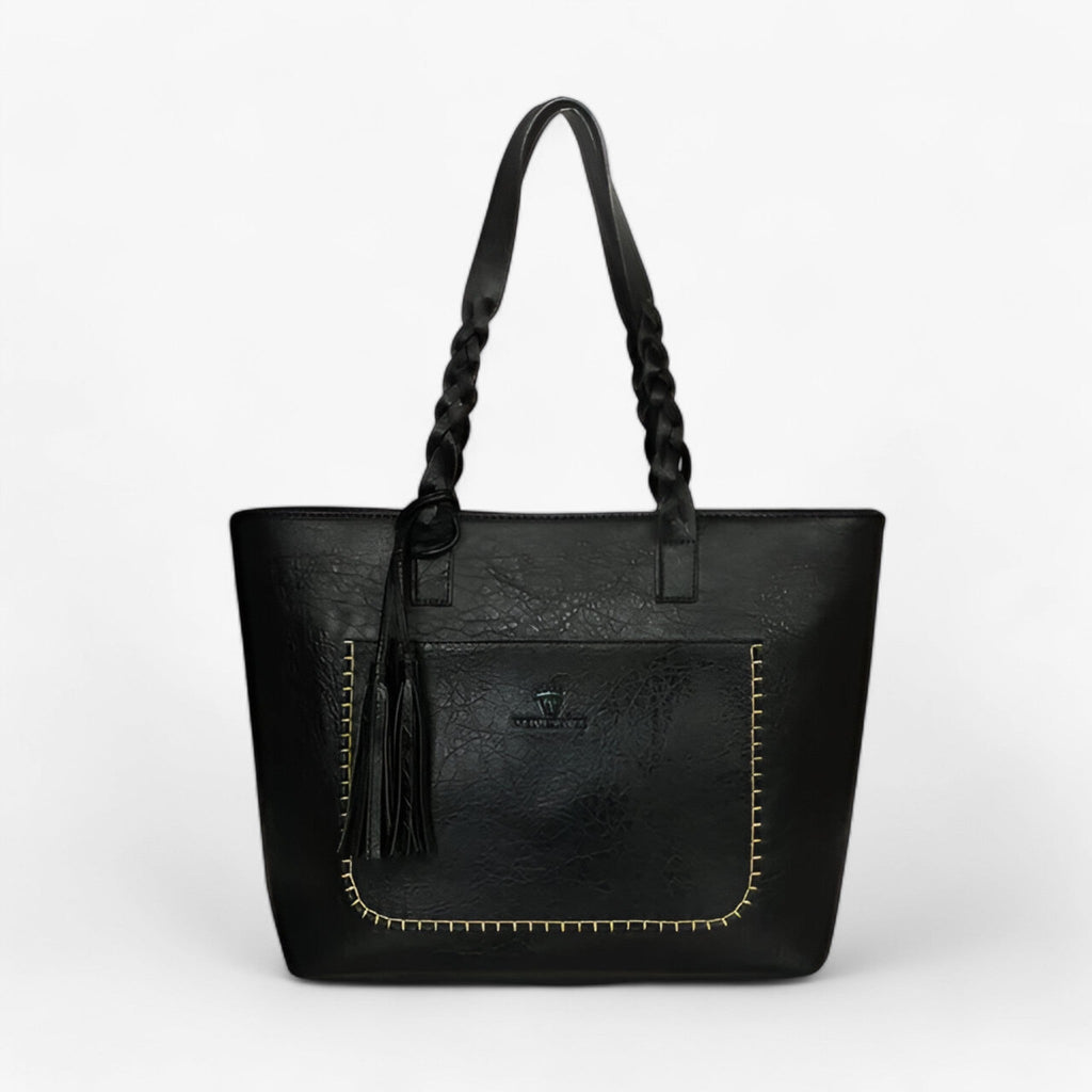 Faux Leather Shoulder Bag with Tassel Detail and Roomy Interior
