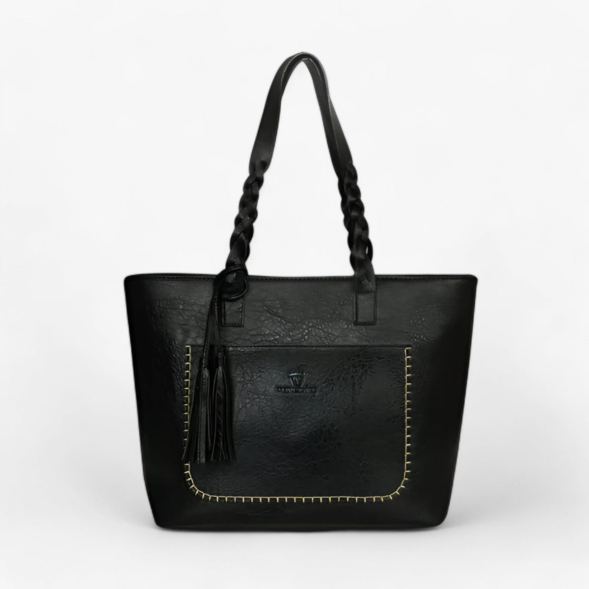 Faux Leather Shoulder Bag with Tassel Detail and Roomy Interior