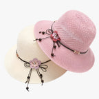 Foldable Straw Sun Hat with Decorative Flower Trim