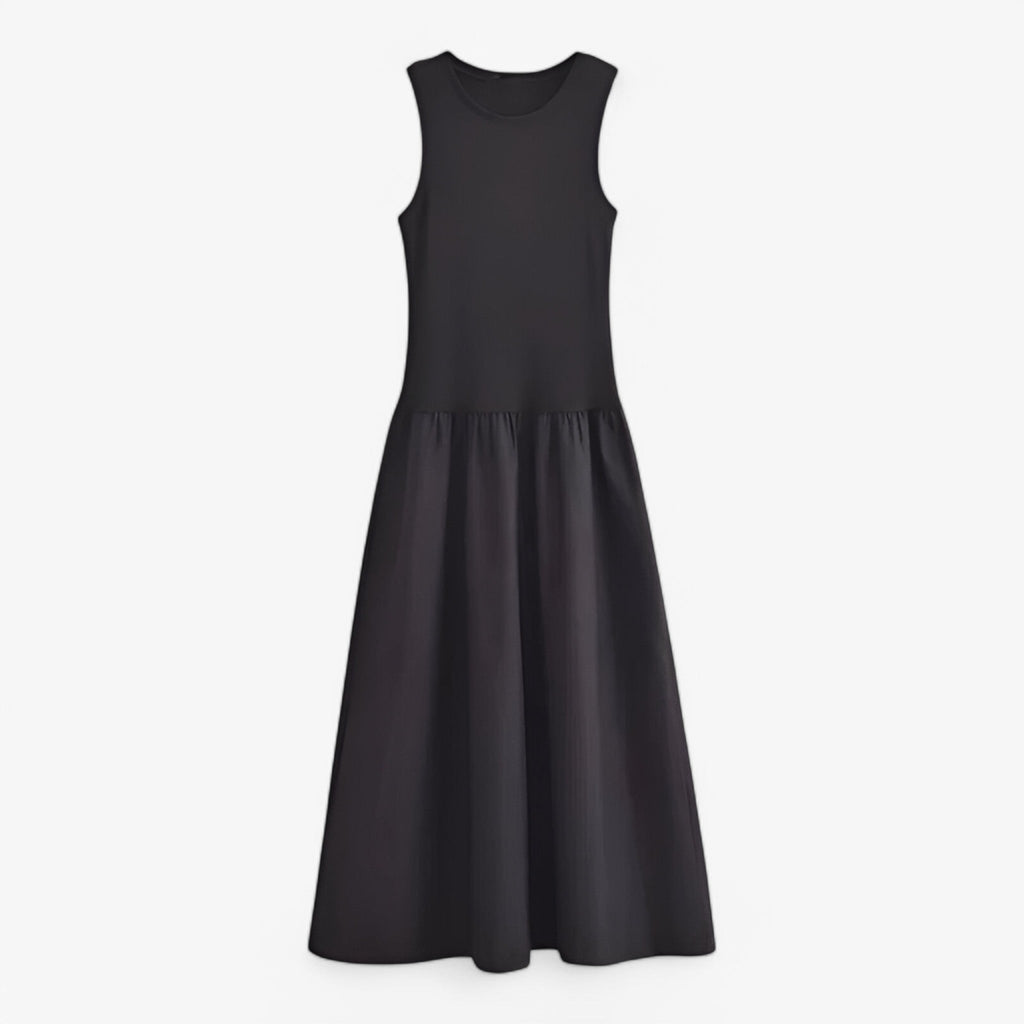Vestido midi entallado sin mangas de punto elástico suave