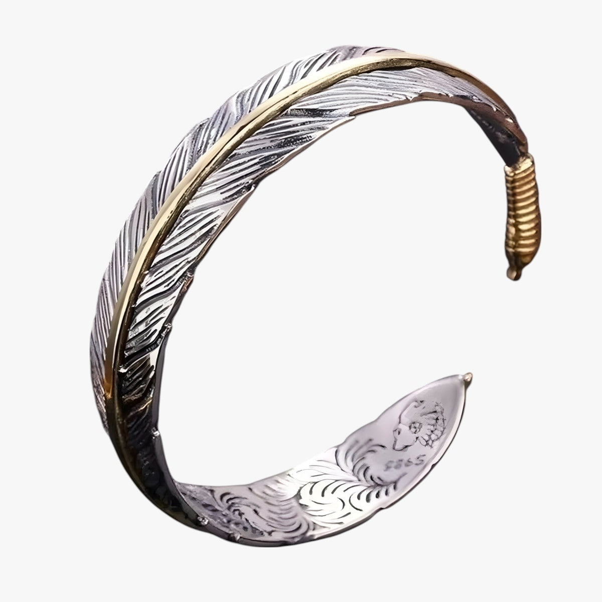 Silver-Tone Bracelet with Gold-Tone Feather Detail