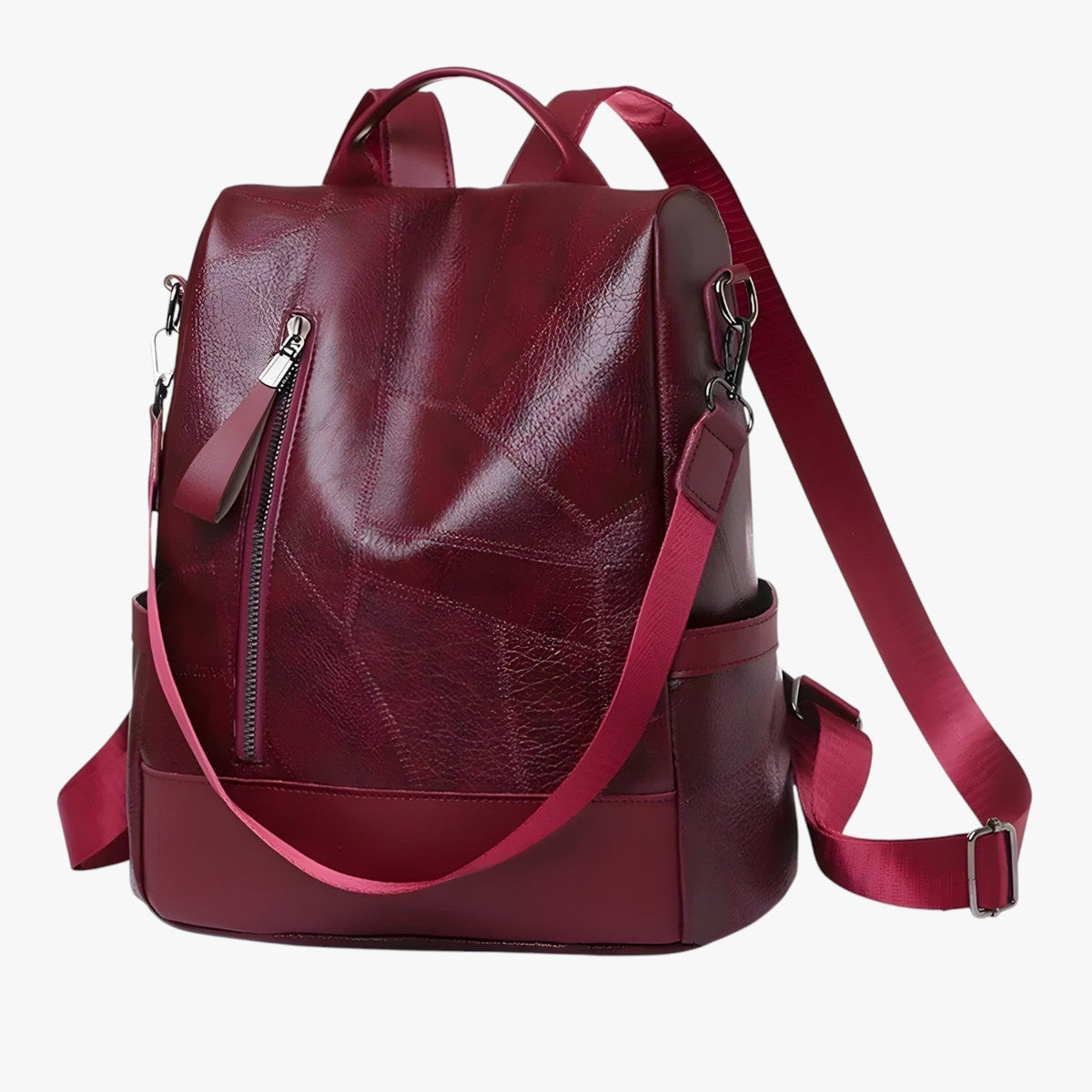 Vintage-Look Faux Leather Backpack with Padded Straps