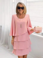 A-Line Midi Dress with Layered Ruffles