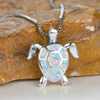 Vintage Turtle Pendant Necklace with Iridescent Stone