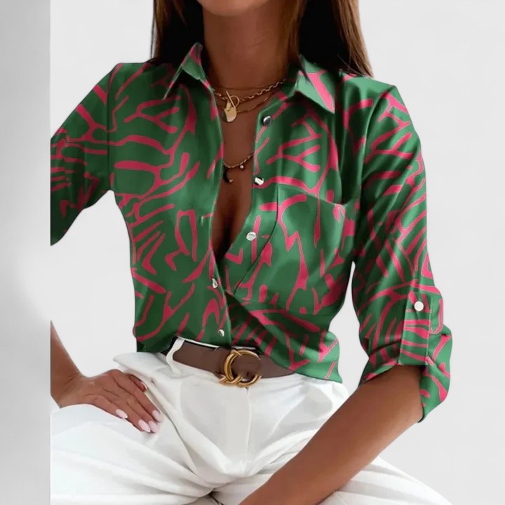 Printed Long Sleeve Blouse with Collar