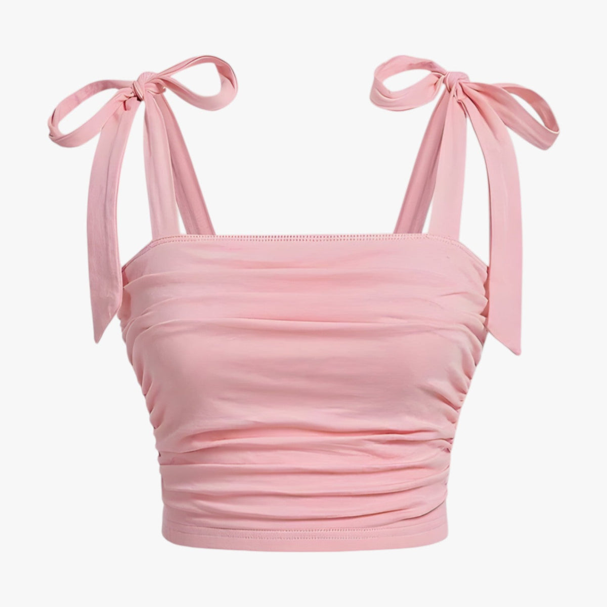 Ruched Backless Cami Crop Top with Shoulder Bow