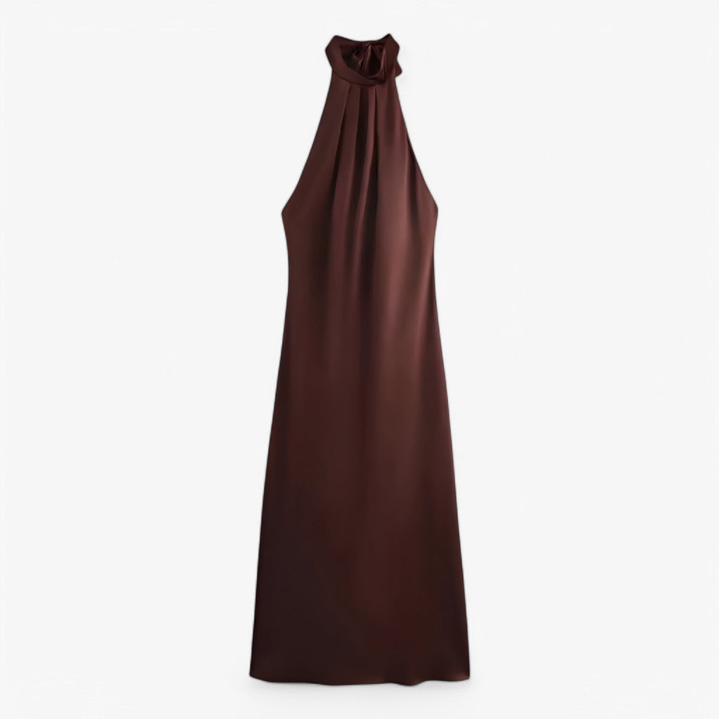Backless Satin Midi Dress with Lace-Up Back