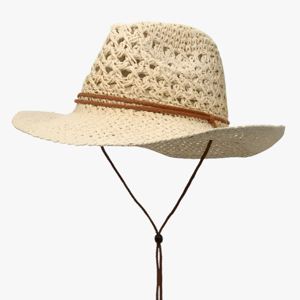 Vintage Western-Style Foldable Straw Sun Hat with Ethnic Trim