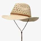 Vintage Western-Style Foldable Straw Sun Hat with Ethnic Trim