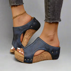 Cork Effect Wedge Sandals with Open Sided Slip On