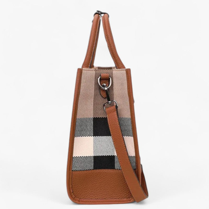 Bolso espacioso de lona de cuadros con correa ajustable
