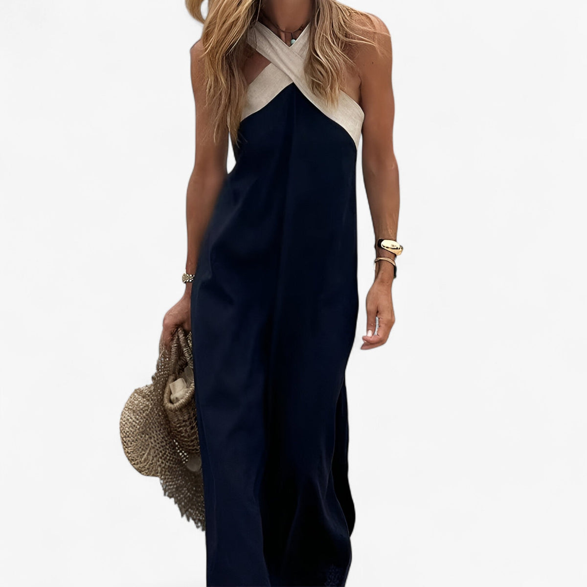 Halter Neck Maxi Dress with Plunging V-Neckline