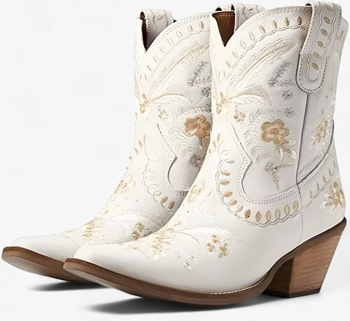 Floral Embroidered Cowgirl Boots with Block Heel
