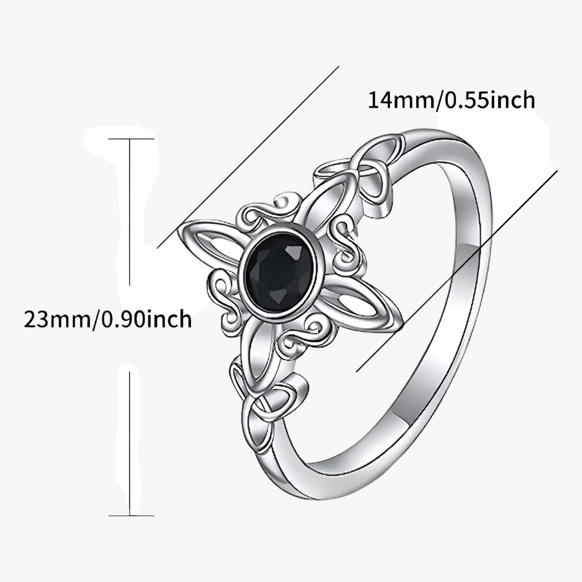 Silver-Tone Ring with Black Stone and Knot Design