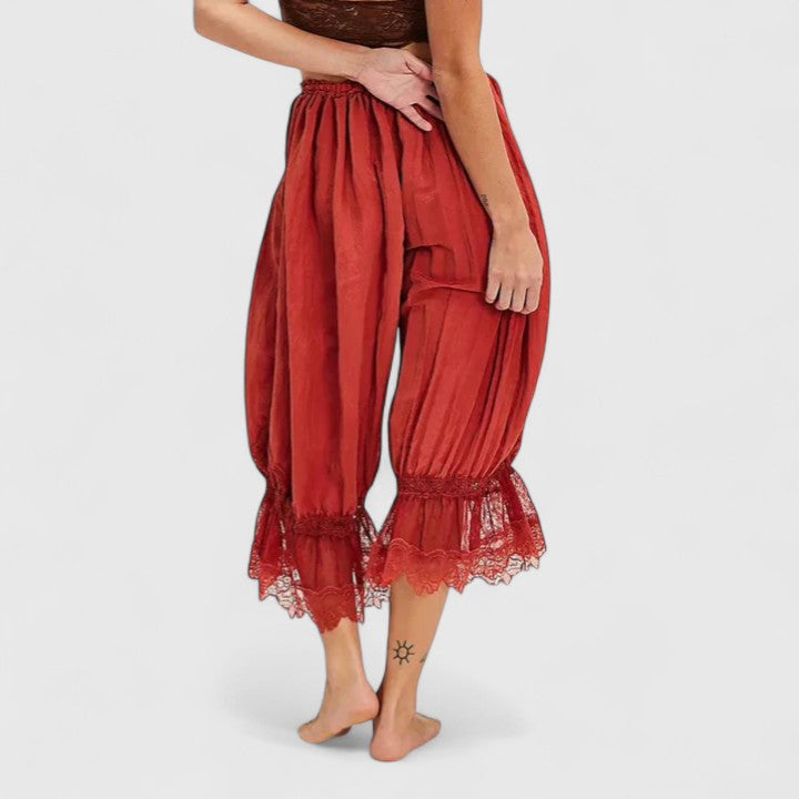 Patchwork Lace Pattern Trousers with Relaxed Fit