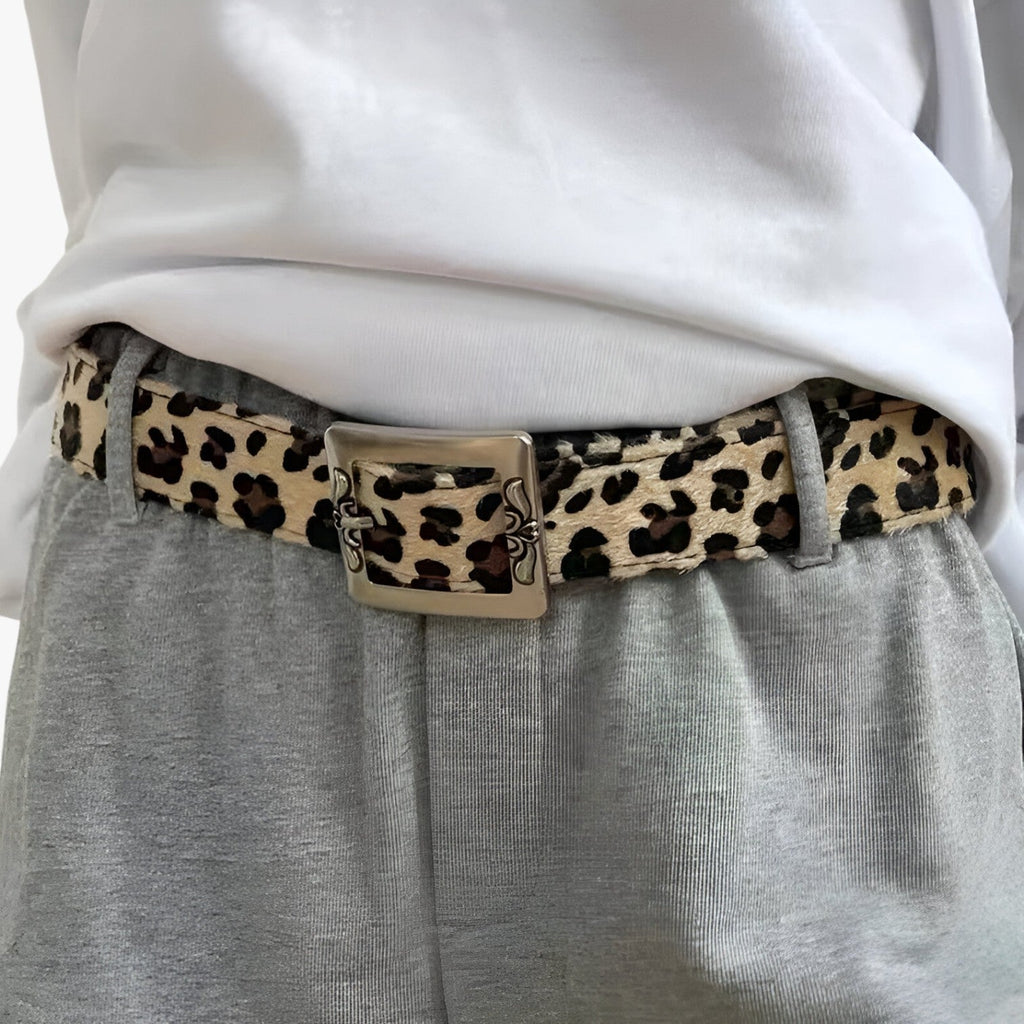 Leopard Print Belt with Punk-Style Buckle for Evening Looks