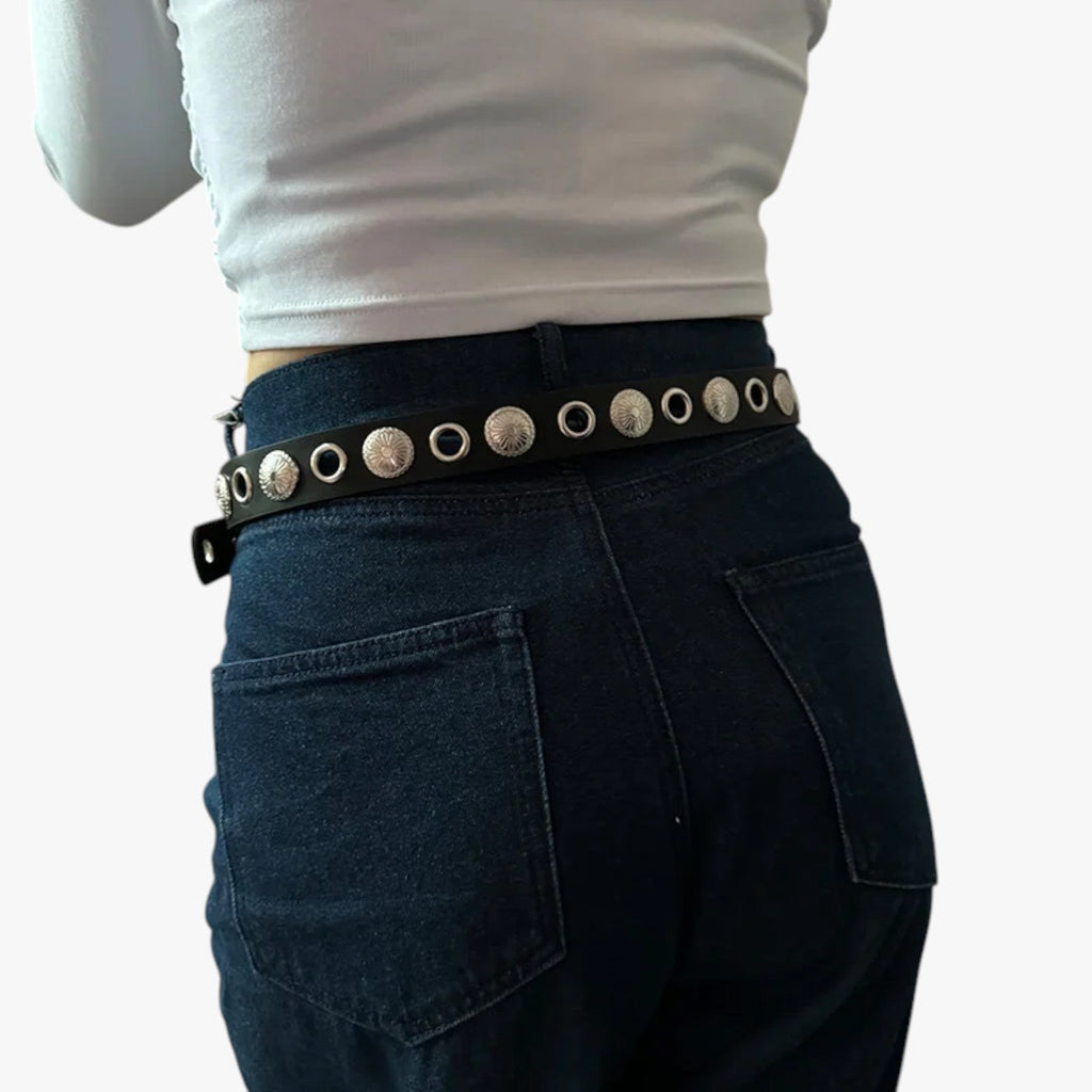 Cinturón de piel sintética con tachuelas y hebilla segura, unisex